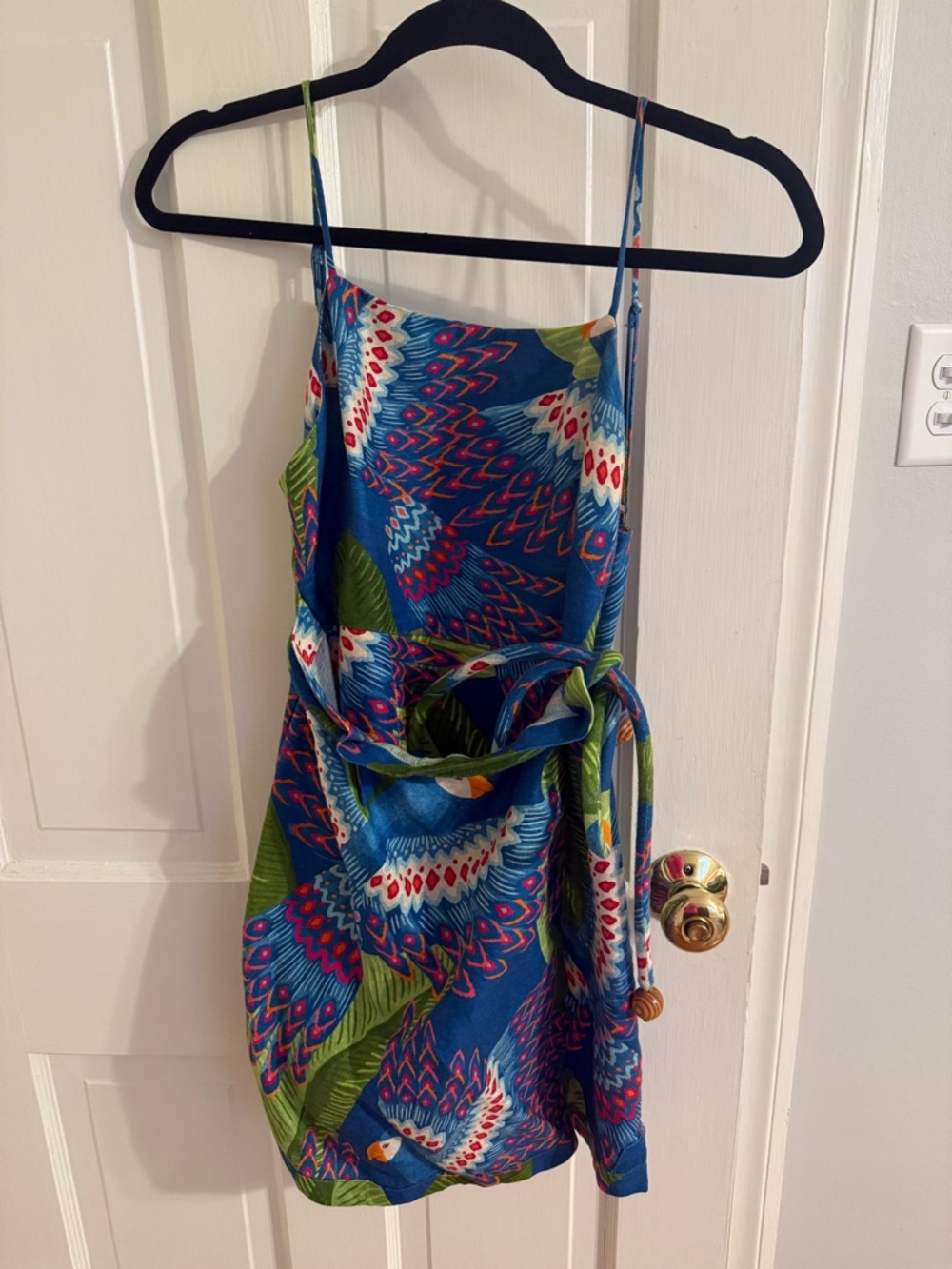 FARM Rio Macaw Blue Tropical Mini Wrap Dress